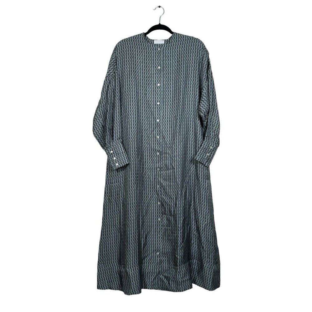Long Sleeve Button-Front Maxi Dress in Teal Pattern